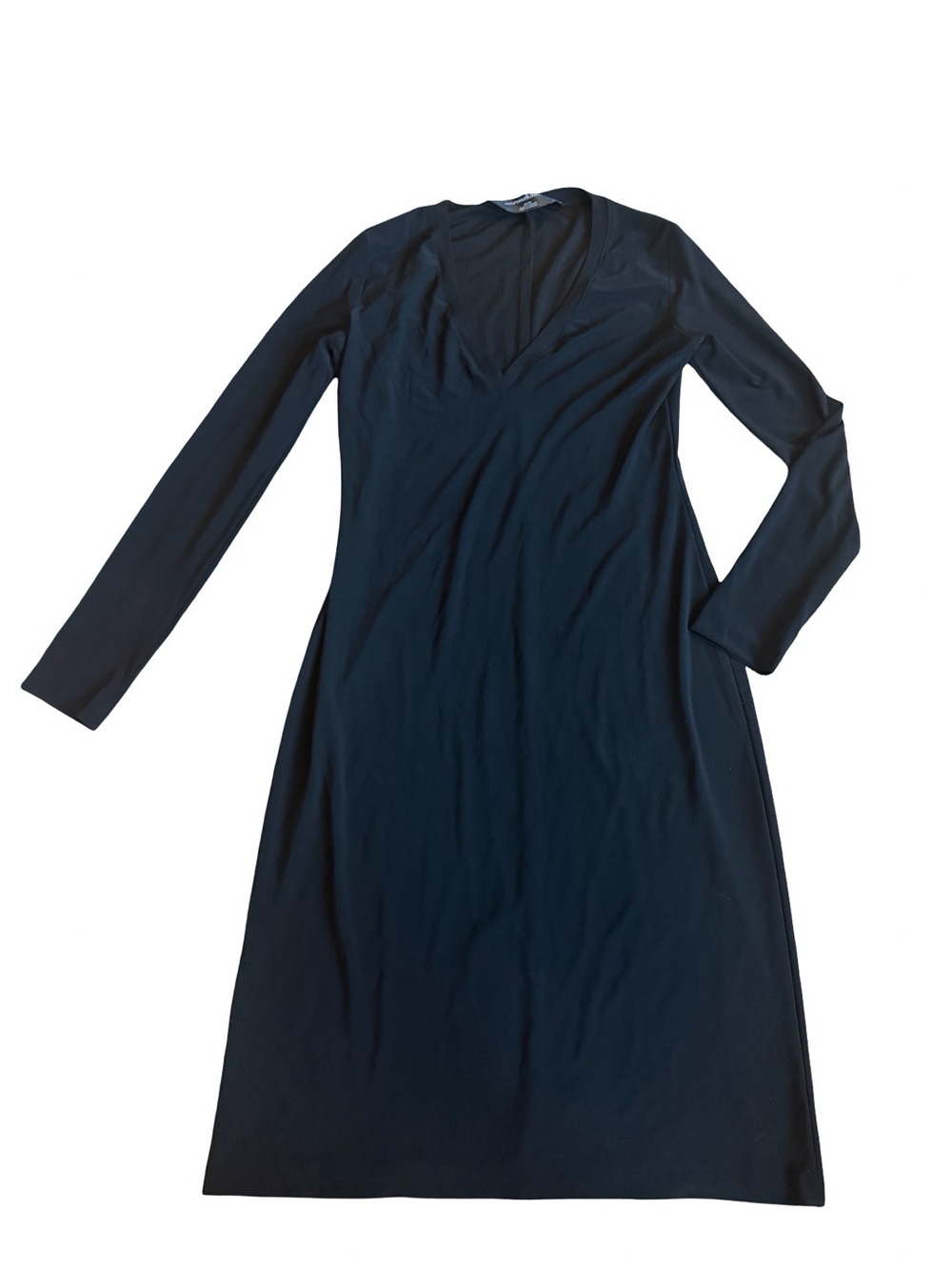 Norma Kamali Black Long Sleeve Shift Dress Stretch Fabric Size Medium Women's